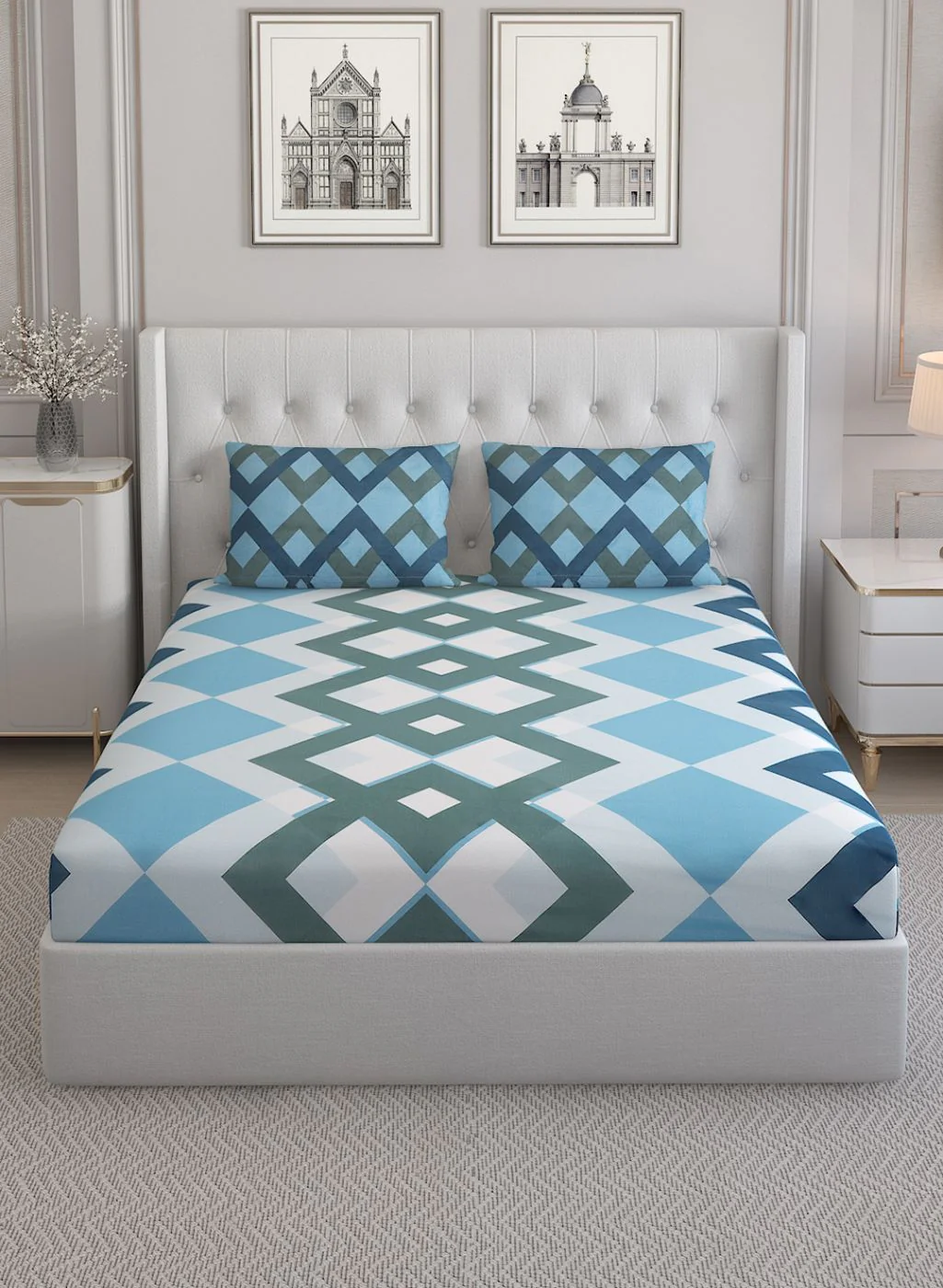152TC Pure Cotton King Bedsheet with 2 Pillow Covers - Image 2