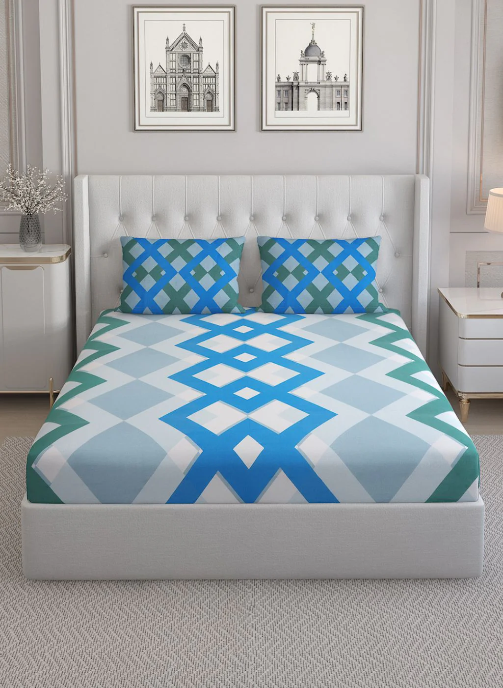 152TC Pure Cotton King Bedsheet with 2 Pillow Covers - Image 2