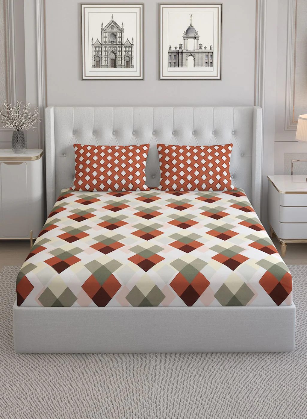 152TC Pure Cotton King Bedsheet with 2 Pillow Covers - Image 2