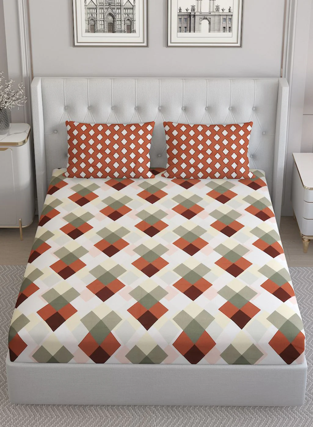 152TC Pure Cotton King Bedsheet with 2 Pillow Covers - Image 3