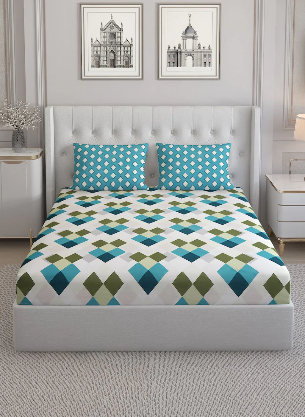 152TC Pure Cotton King Bedsheet with 2 Pillow Covers - Image 2