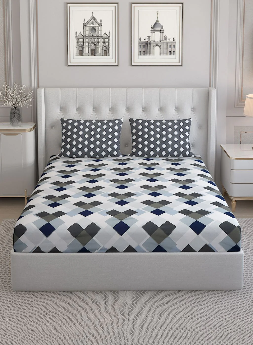 152TC Pure Cotton King Bedsheet with 2 Pillow Covers - Image 2