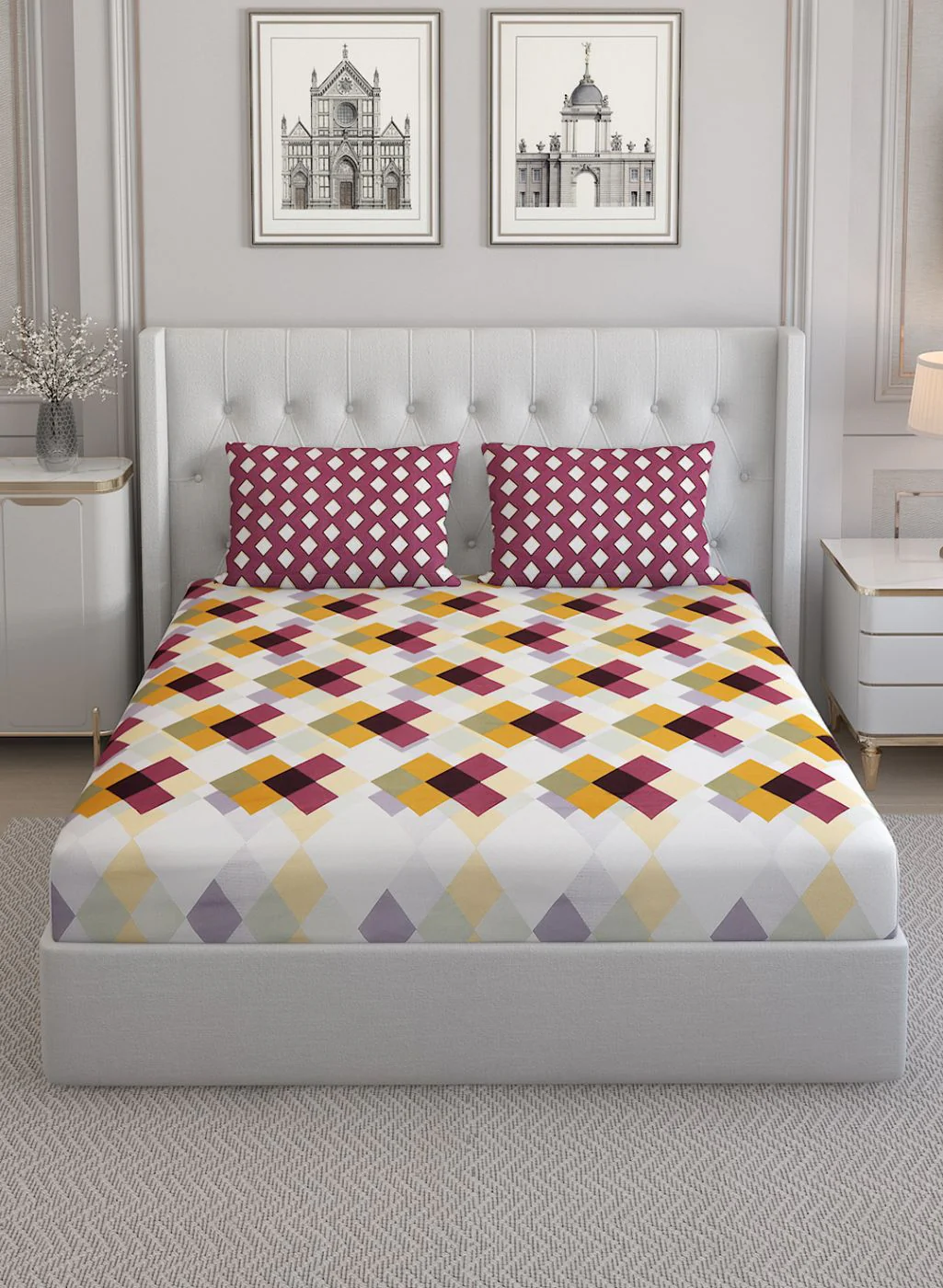 152TC Pure Cotton King Bedsheet with 2 Pillow Covers - Image 2