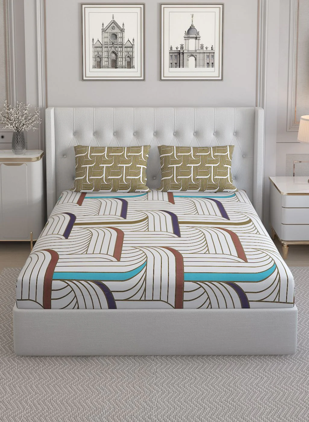 152TC Pure Cotton King Bedsheet with 2 Pillow Covers - Image 2