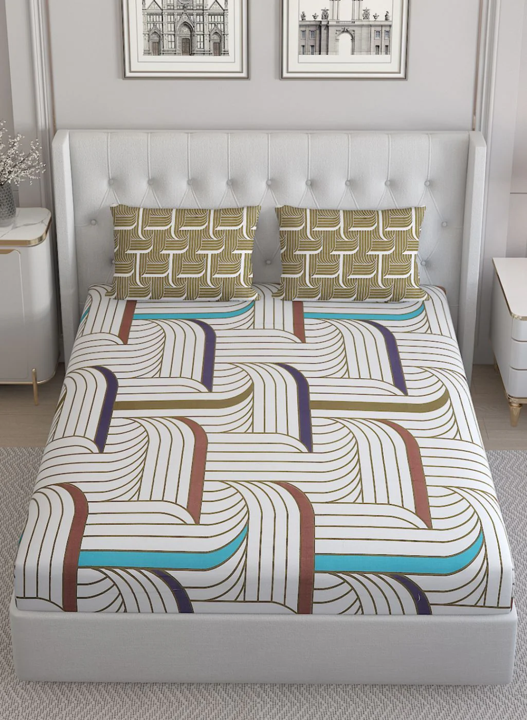 152TC Pure Cotton King Bedsheet with 2 Pillow Covers - Image 3