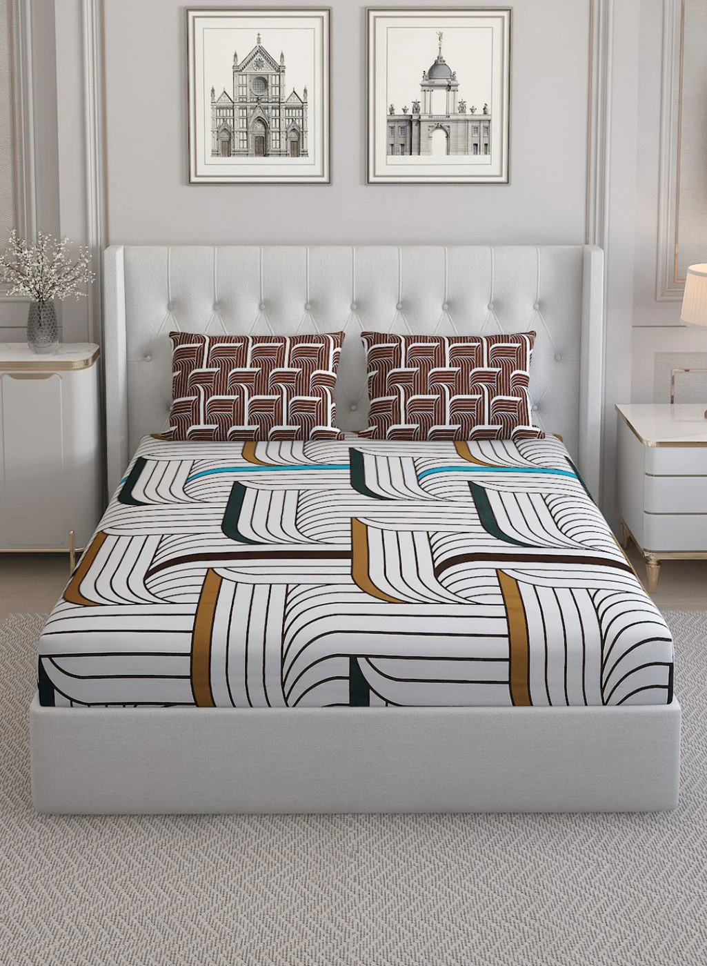 152TC Pure Cotton King Bedsheet with 2 Pillow Covers - Image 2