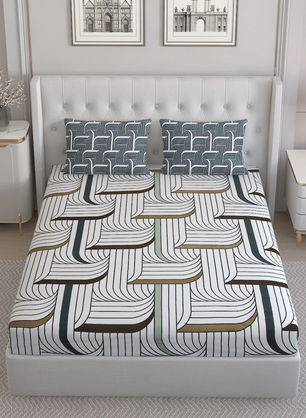 152TC Pure Cotton King Bedsheet with 2 Pillow Covers - Image 3