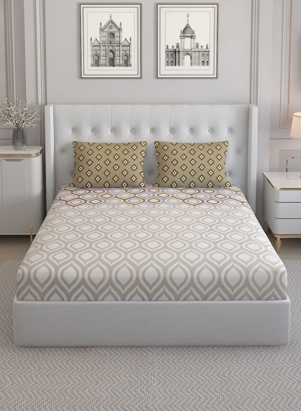 152TC Pure Cotton King Bedsheet with 2 Pillow Covers - Image 2