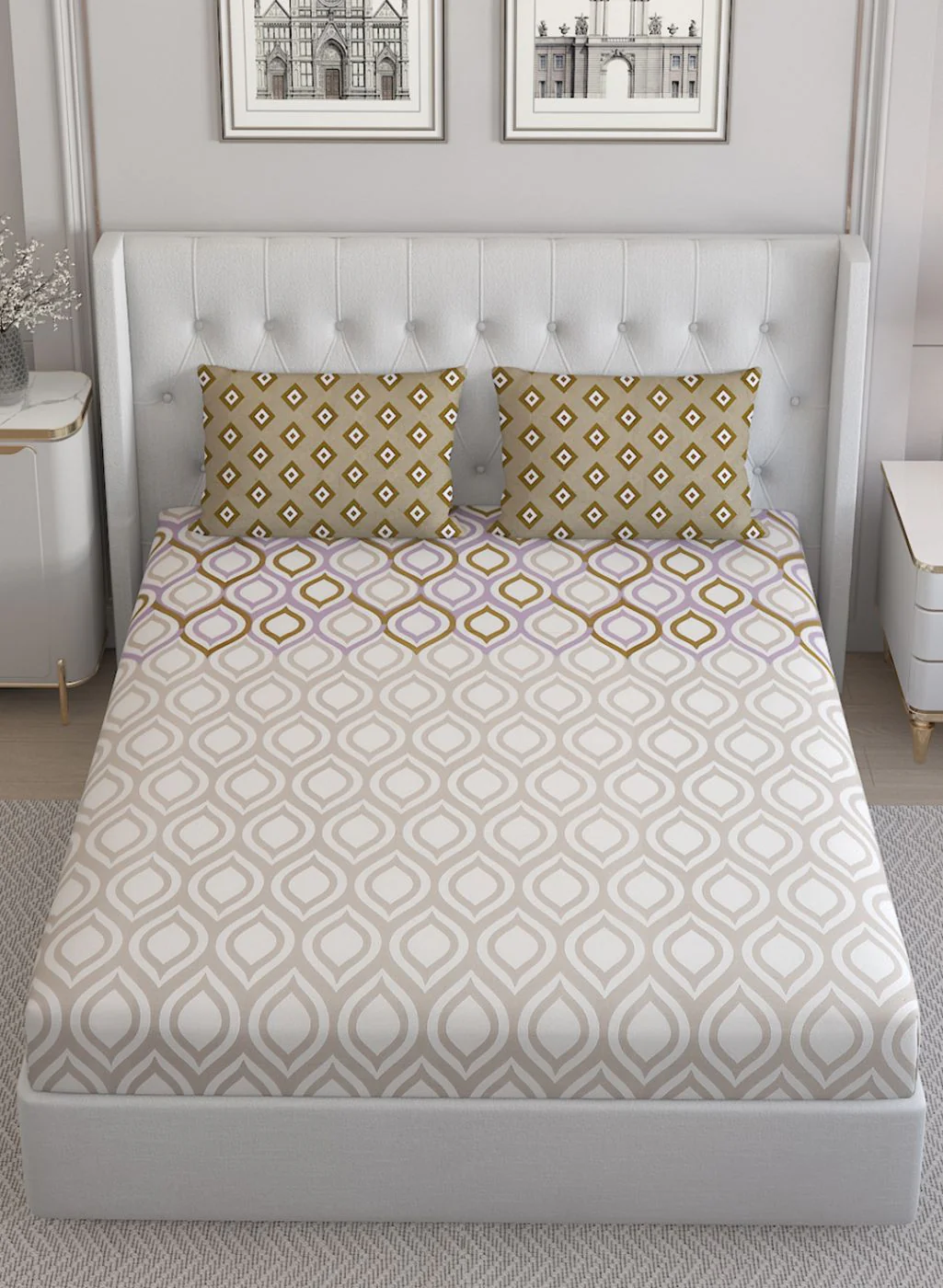 152TC Pure Cotton King Bedsheet with 2 Pillow Covers - Image 3