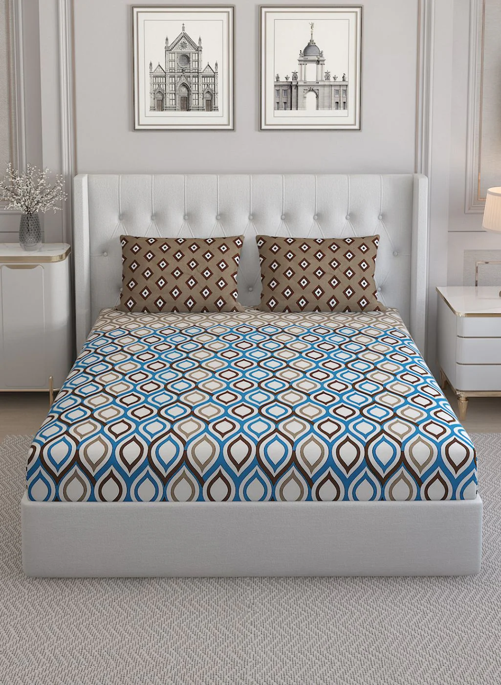 152TC Pure Cotton King Bedsheet with 2 Pillow Covers - Image 2
