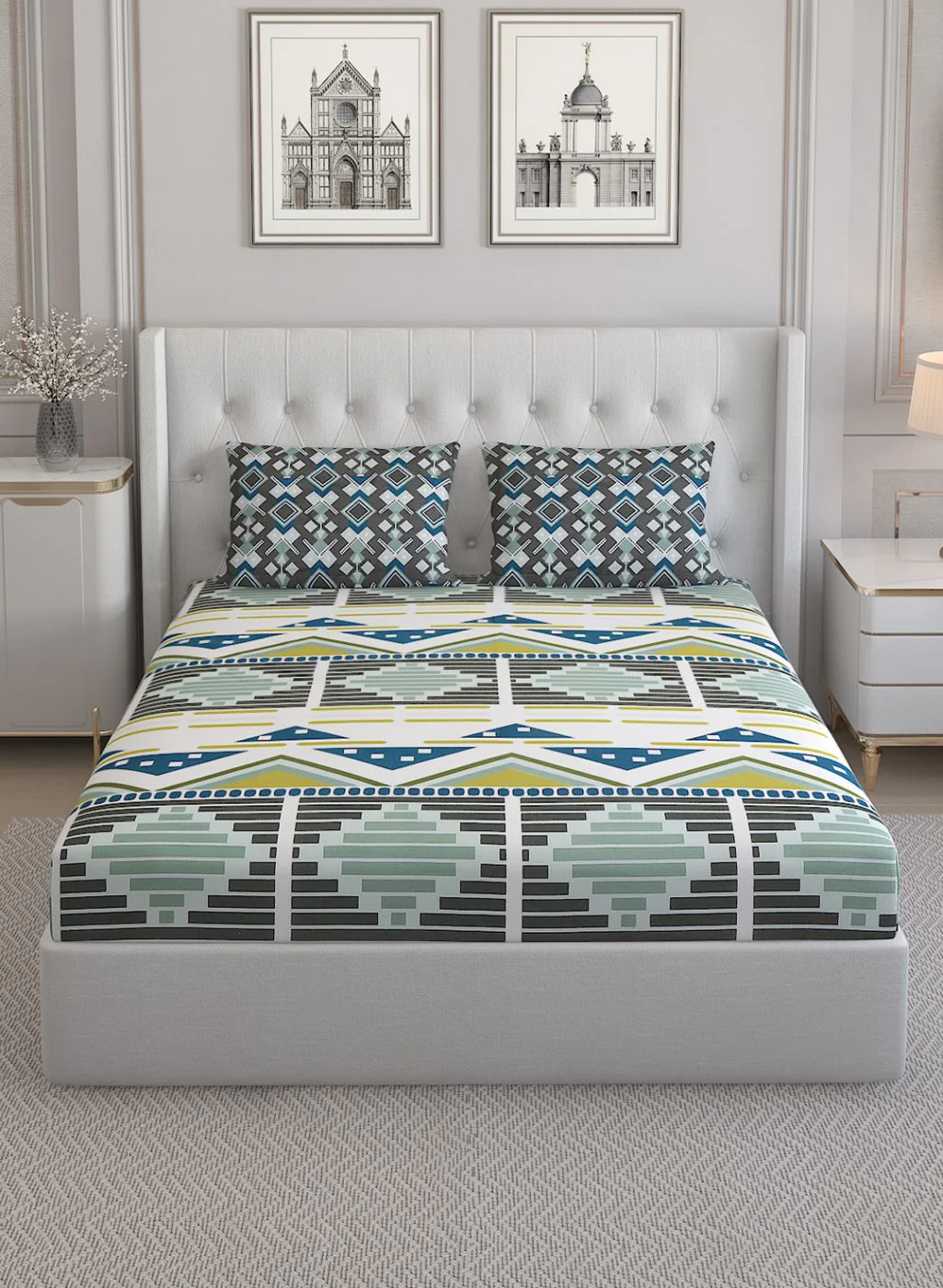 152TC Pure Cotton King Bedsheet with 2 Pillow Covers - Image 2