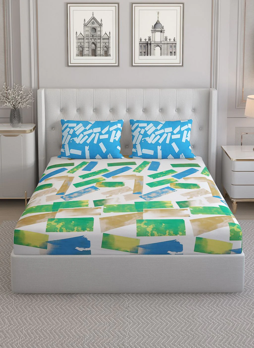 152TC Pure Cotton King Bedsheet with 2 Pillow Covers - Image 2