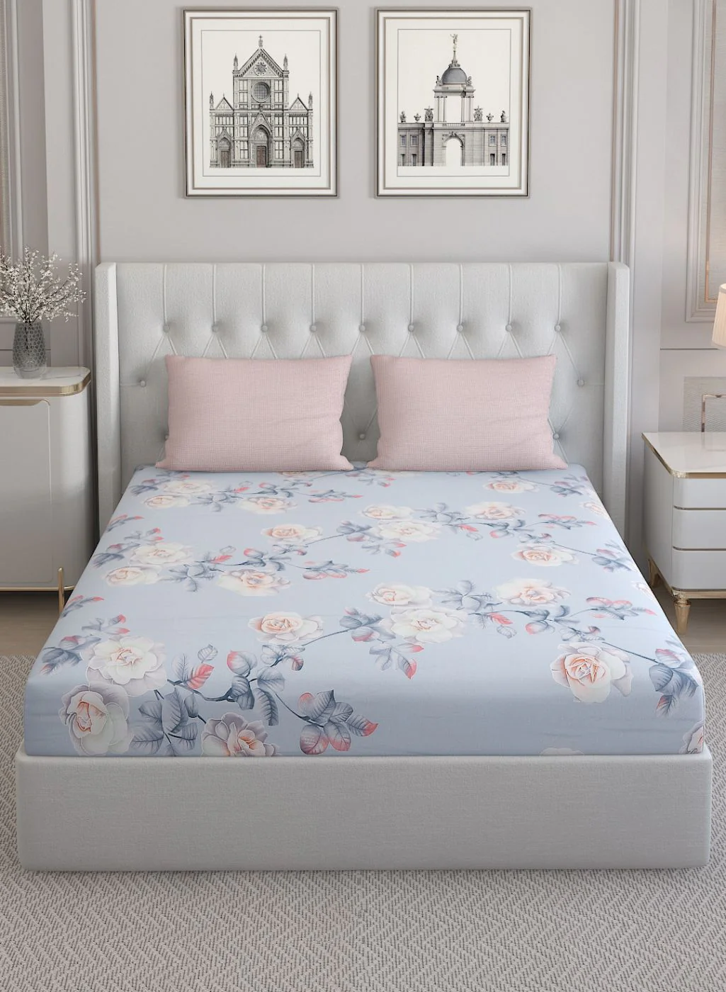 200TC Pure Cotton Queen Bedsheet with 2 Pillow Covers - Image 2