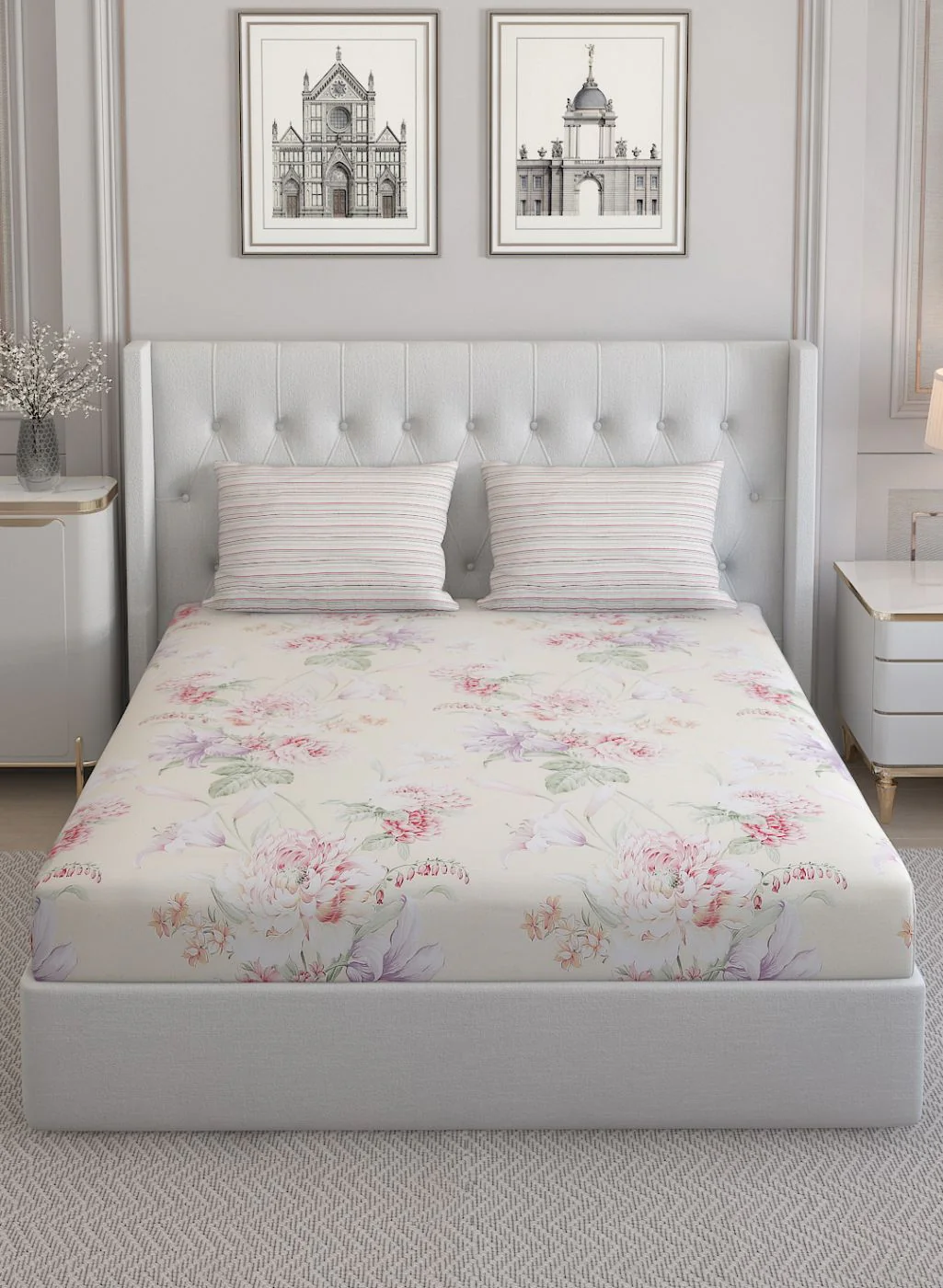 200TC Pure Cotton Queen Bedsheet with 2 Pillow Covers - Image 2