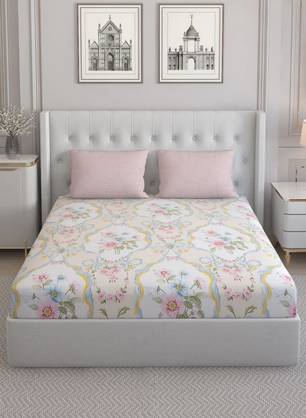 200TC Pure Cotton Queen Bedsheet with 2 Pillow Covers - Image 2