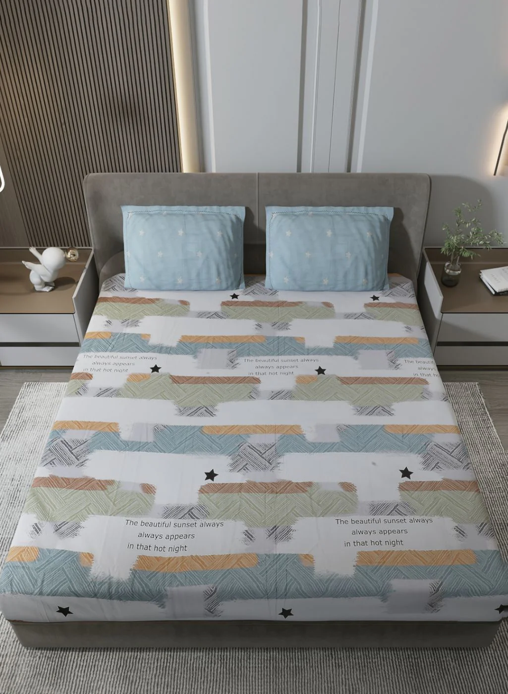 200TC Pure Cotton Queen Bedsheet with 2 Pillow Covers - Image 3