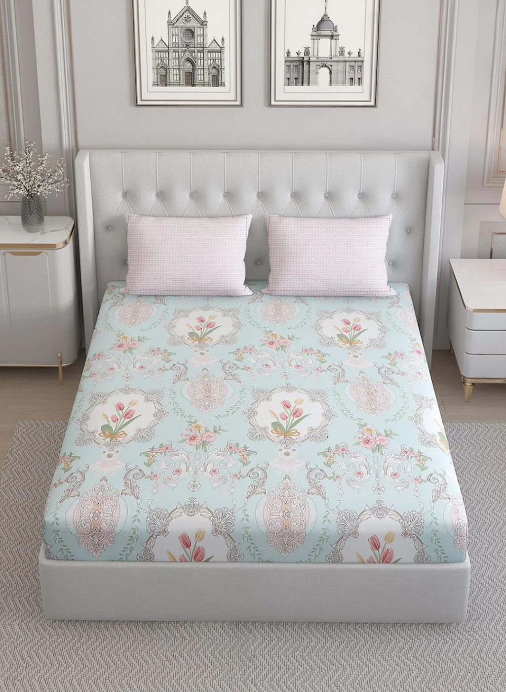 200TC Pure Cotton Queen Bedsheet with 2 Pillow Covers - Image 3