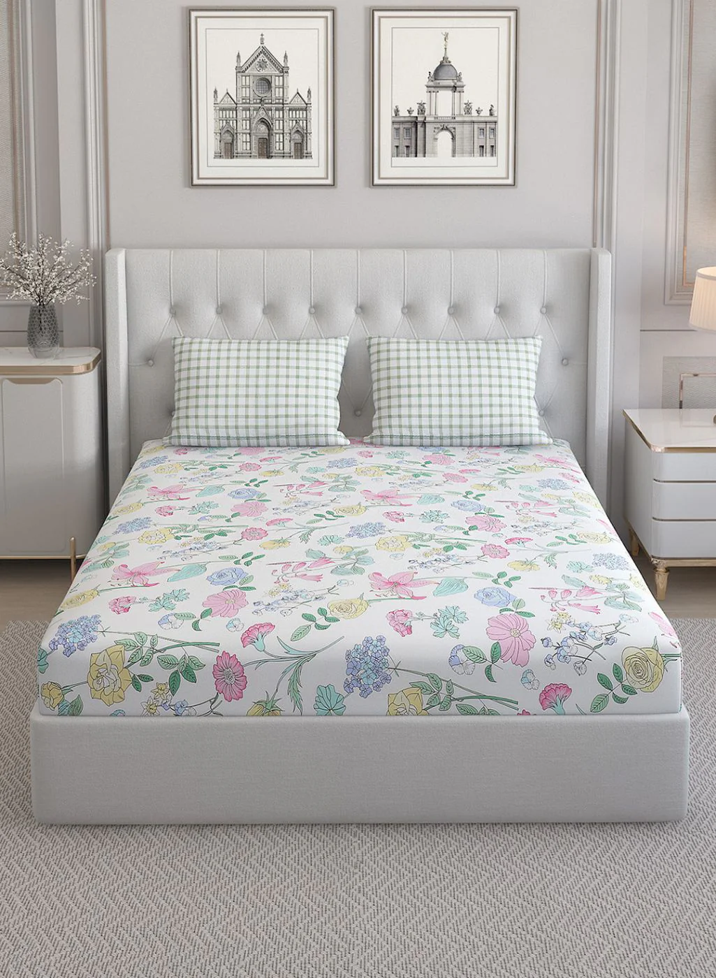 200TC Pure Cotton Queen Bedsheet with 2 Pillow Covers - Image 2