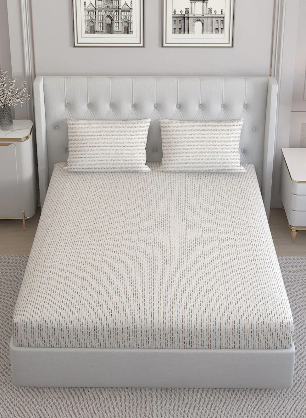 210TC Pure Cotton Queen Bedsheet with 2 Pillow Covers - Image 4
