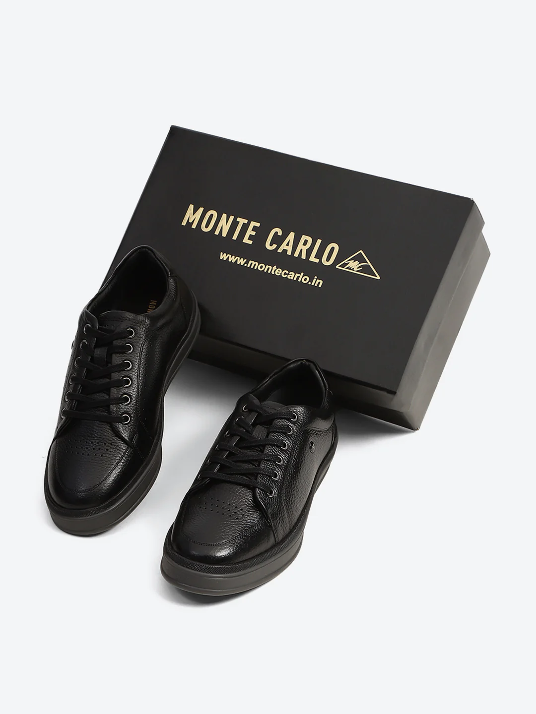 Monte Carlo Black Comfort Low-Top Leather Casual Sneakers for Men - Image 2