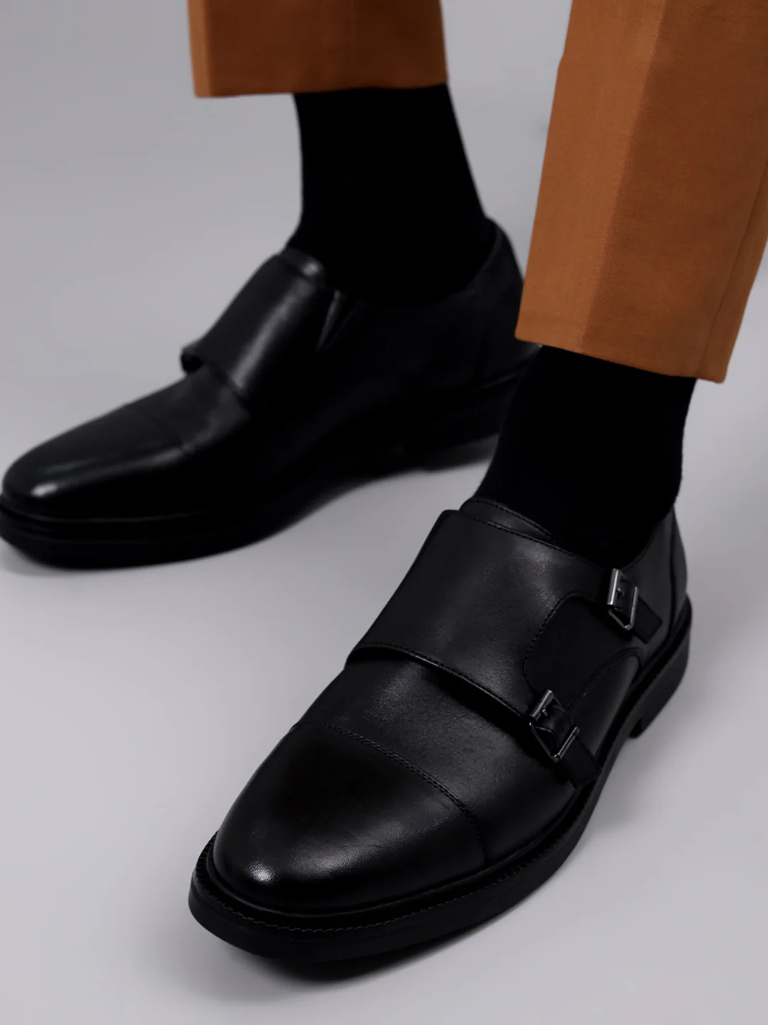 Monte Carlo Black Double Monk Strap Formal Shoes for Men - Image 10