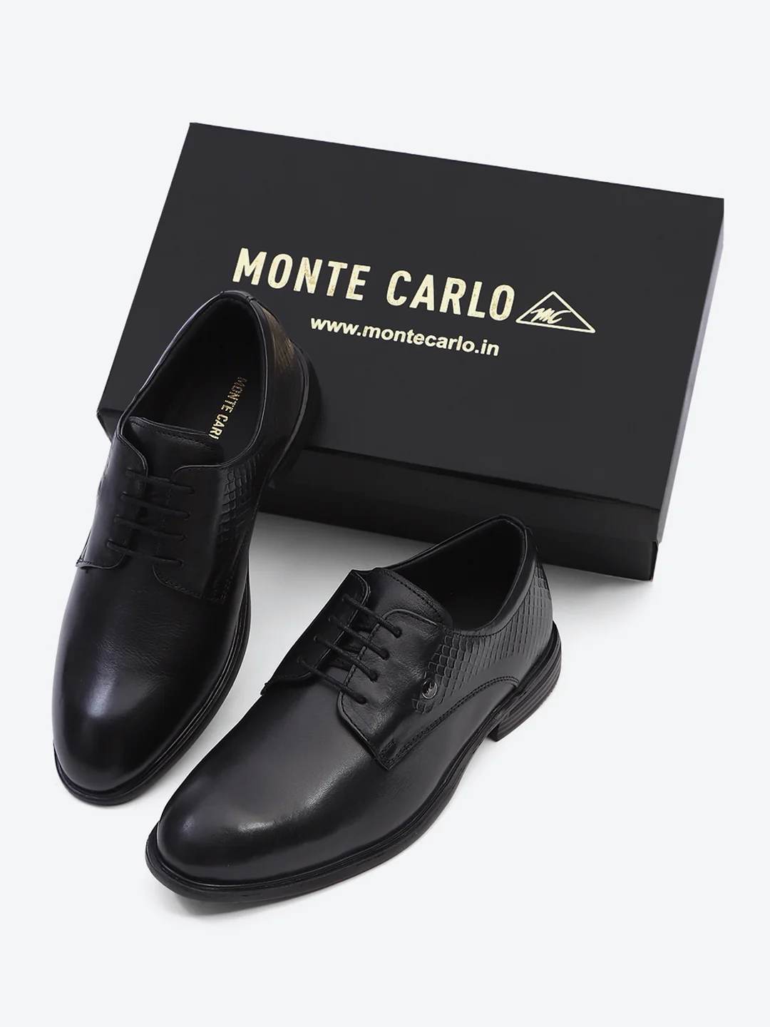 Monte Carlo Black Polished Finish Formal & Business Lace Up Style Derby Dress Shoes for Men - Image 2