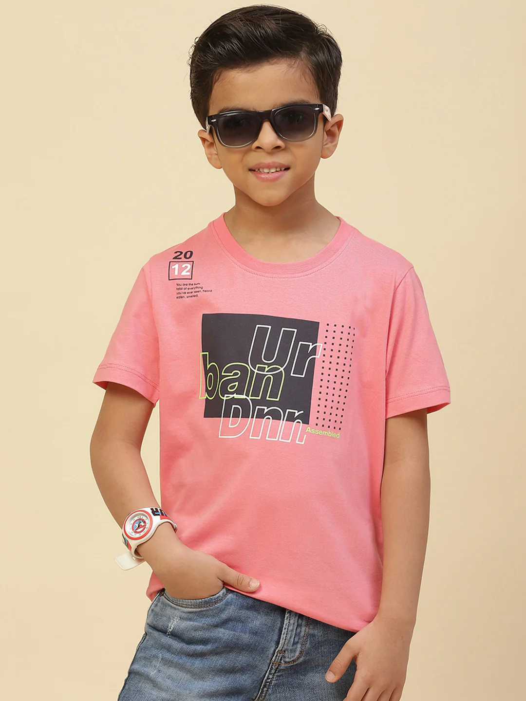 Boys Black & Pink Printed Round Neck Half Sleeve T-Shirt (Pack of 2) - Image 2