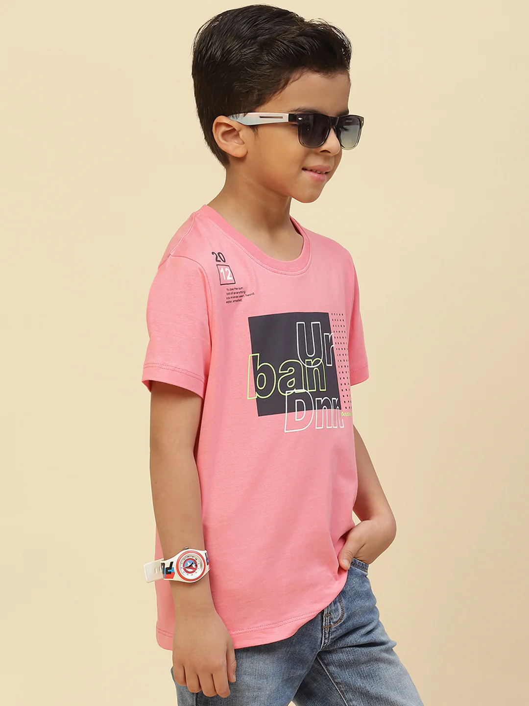 Boys Black & Pink Printed Round Neck Half Sleeve T-Shirt (Pack of 2) - Image 4