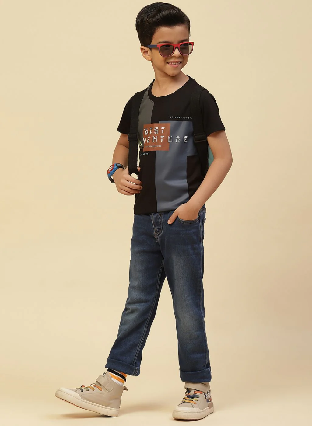 Boys Black Printed T-Shirt - Image 5