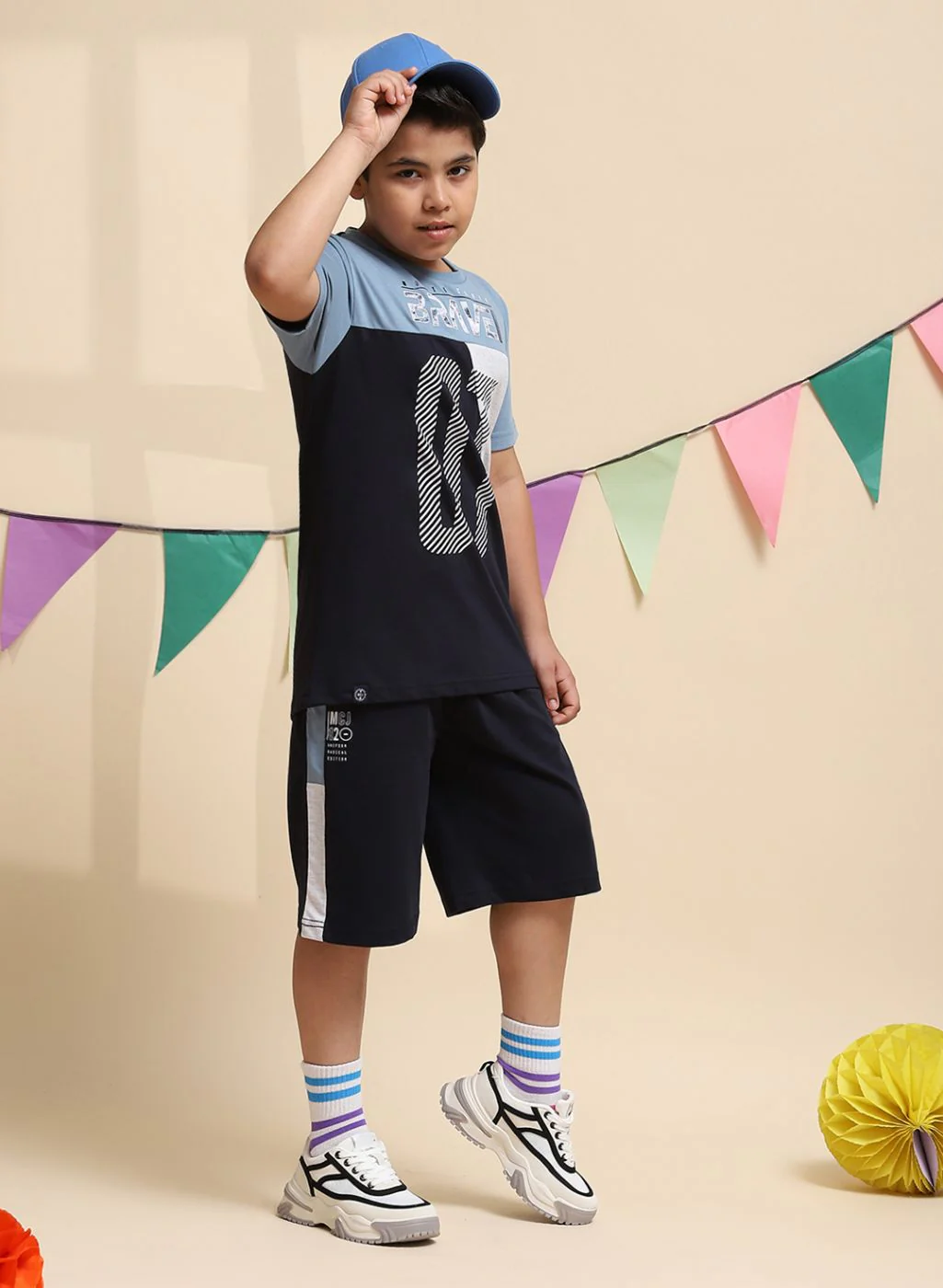 Boys Blue Printed Bermuda Set - Image 4