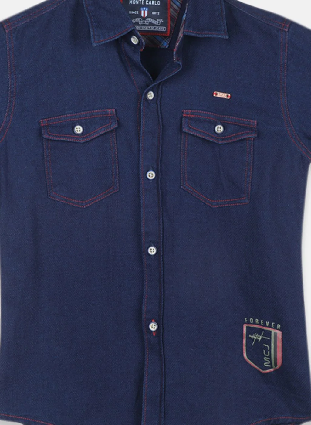 Boys Blue Solid Shirt - Image 3