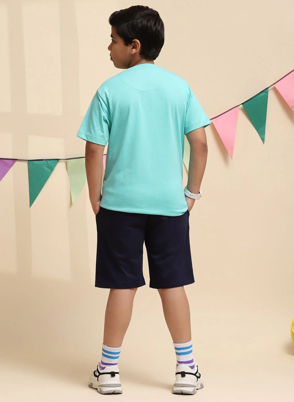 Boys Green & NAvy Blue Printed Bermuda Set - Image 5