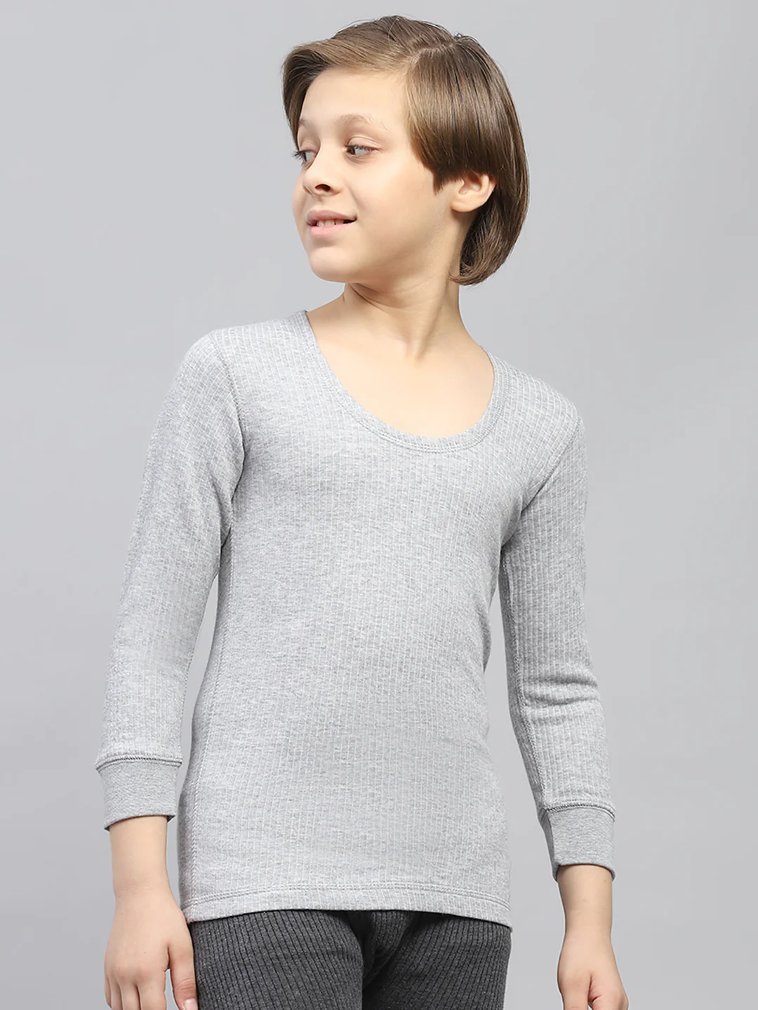 Boys Grey Solid Thermal Vest - Image 4