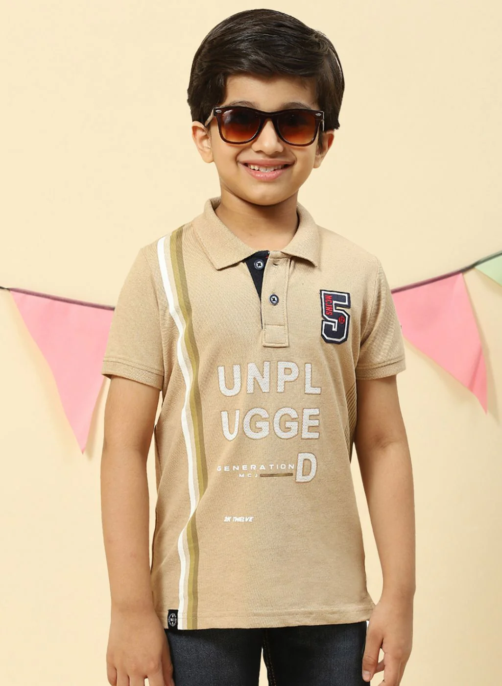 Boys Khaki Printed T-Shirt - Image 2