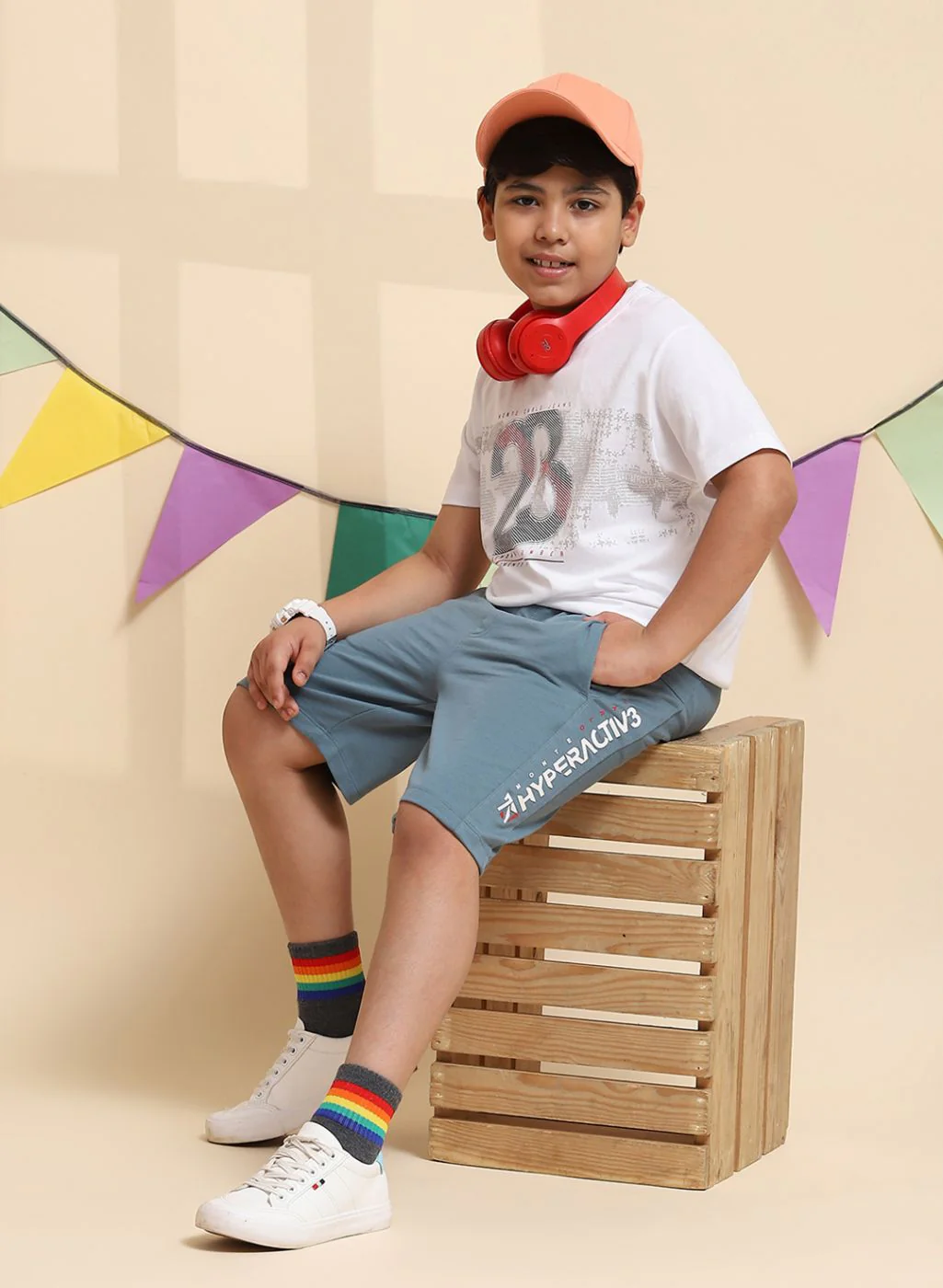 Boys Light Blue Printed Bermuda - Image 2