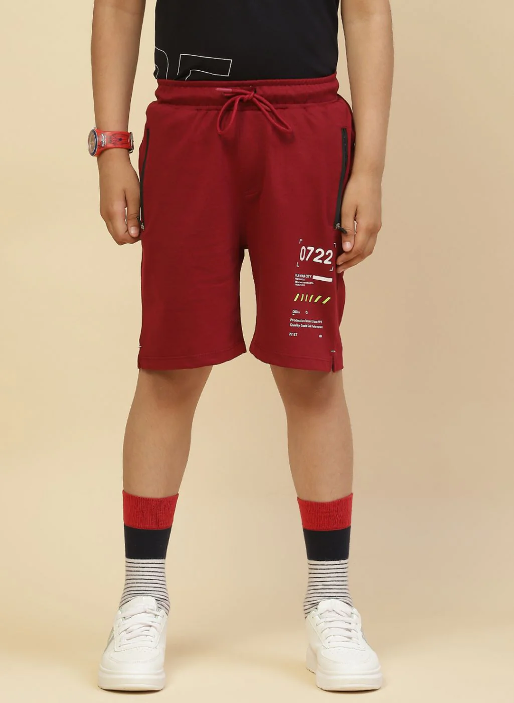 Boys Maroon Printed Bermuda - Image 3