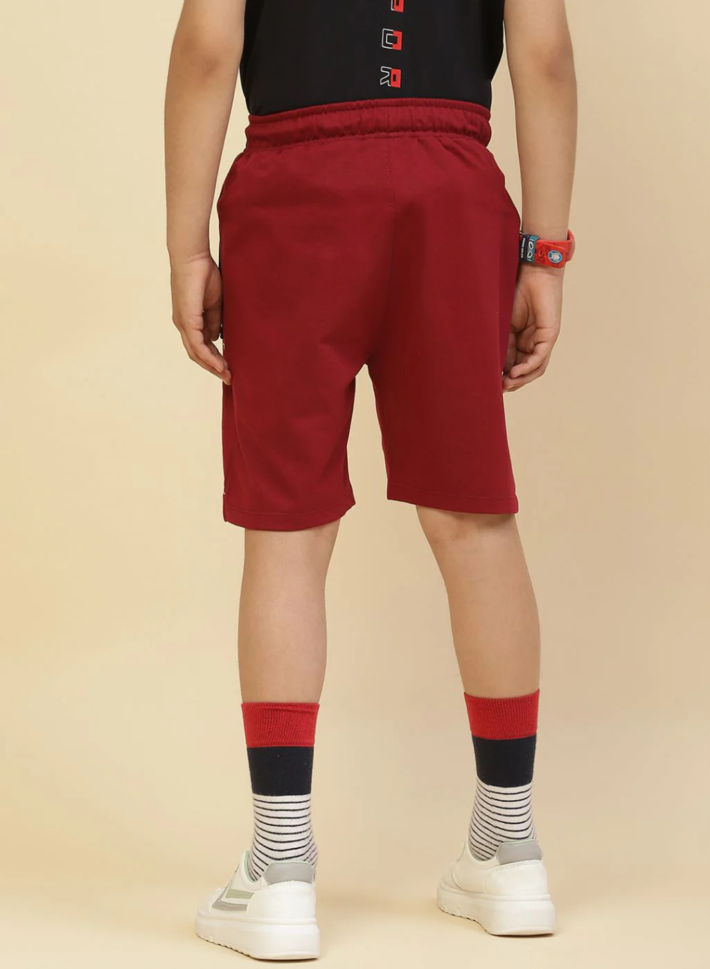 Boys Maroon Printed Bermuda - Image 5