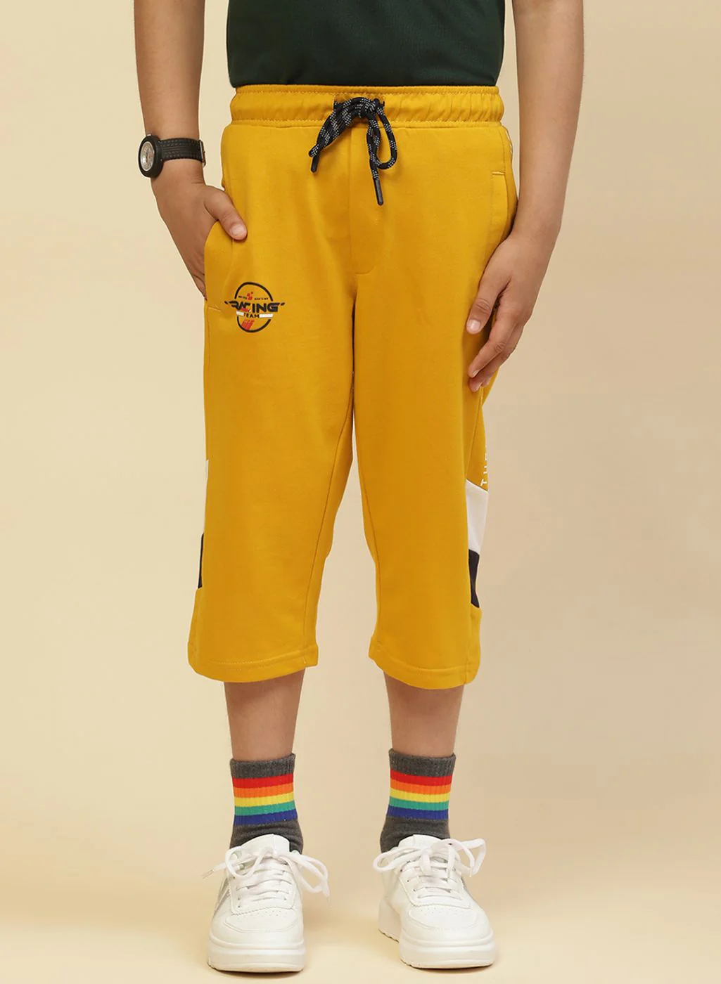 Boys Mustard Printed Capri - Image 2