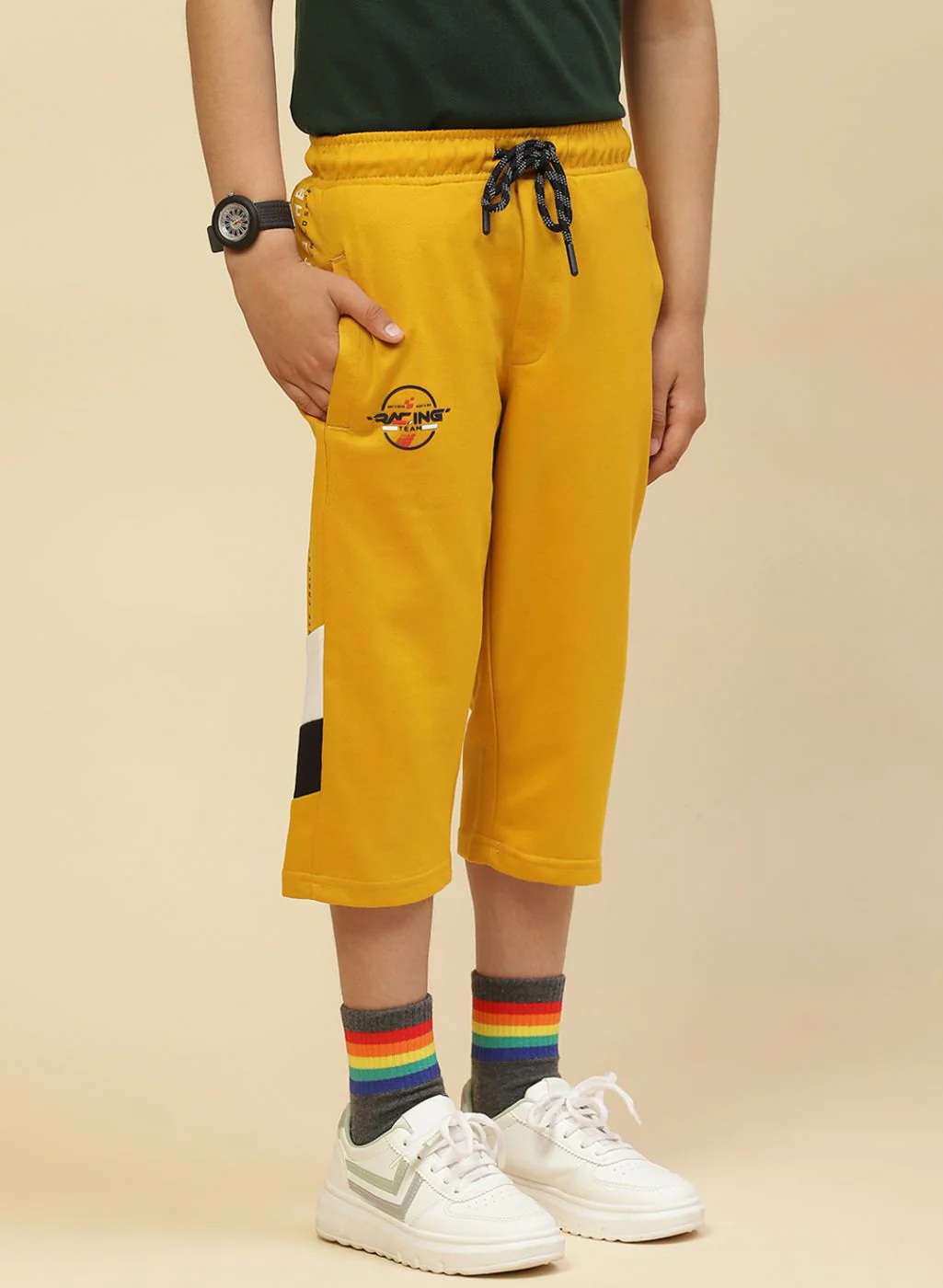 Boys Mustard Printed Capri - Image 4