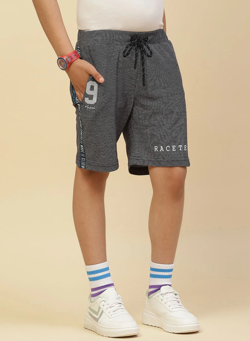 Boys NAvy Blue Printed Bermuda - Image 3