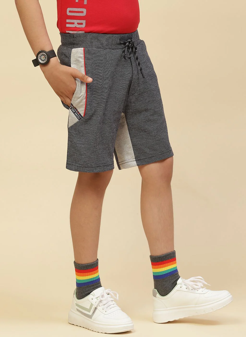 Boys NAvy Blue Printed Bermuda - Image 2