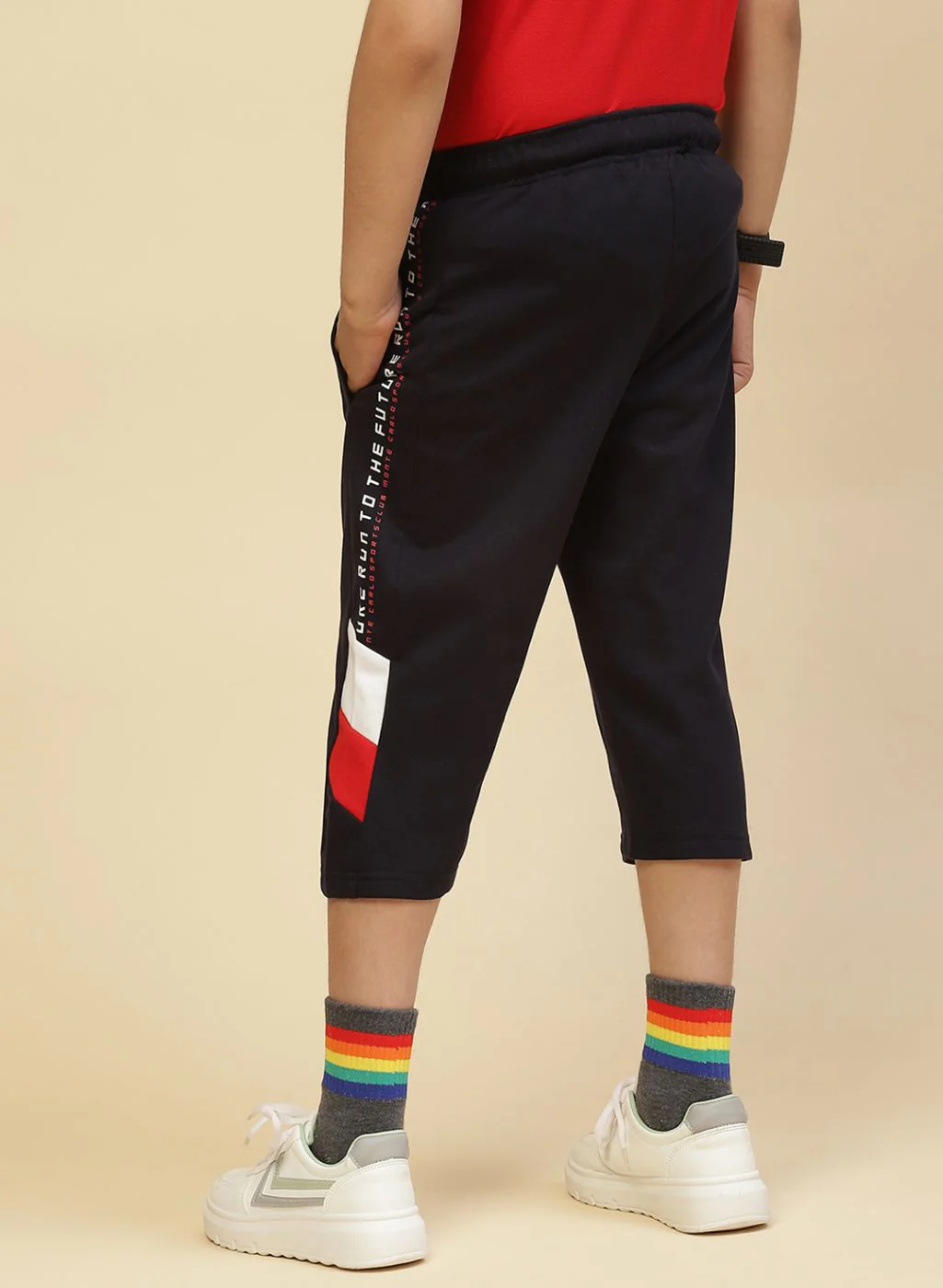 Boys NAvy Blue Printed Capri - Image 3