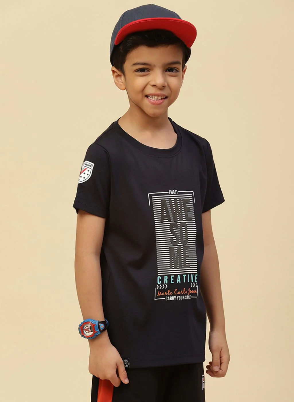 Boys Navy Blue Printed T-Shirt - Image 4