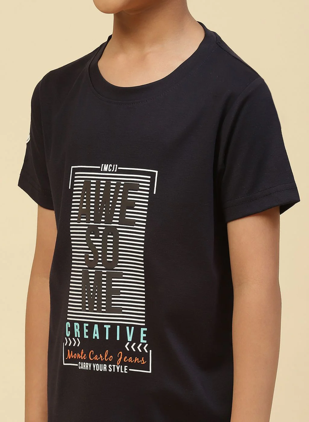 Boys Navy Blue Printed T-Shirt - Image 6