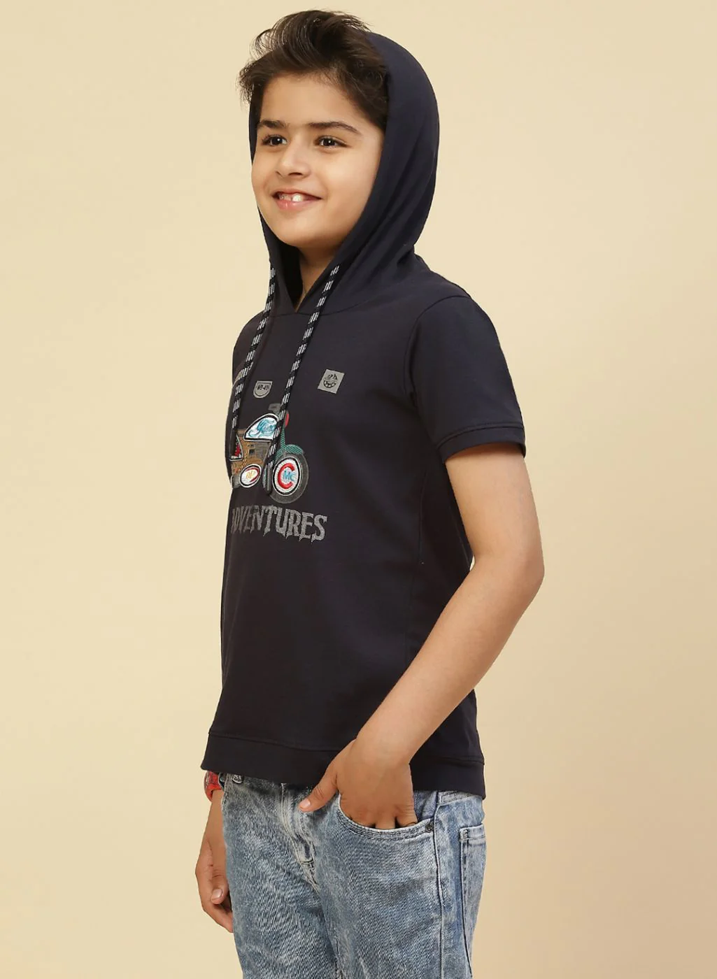 Boys Navy Blue Printed T-Shirt - Image 3