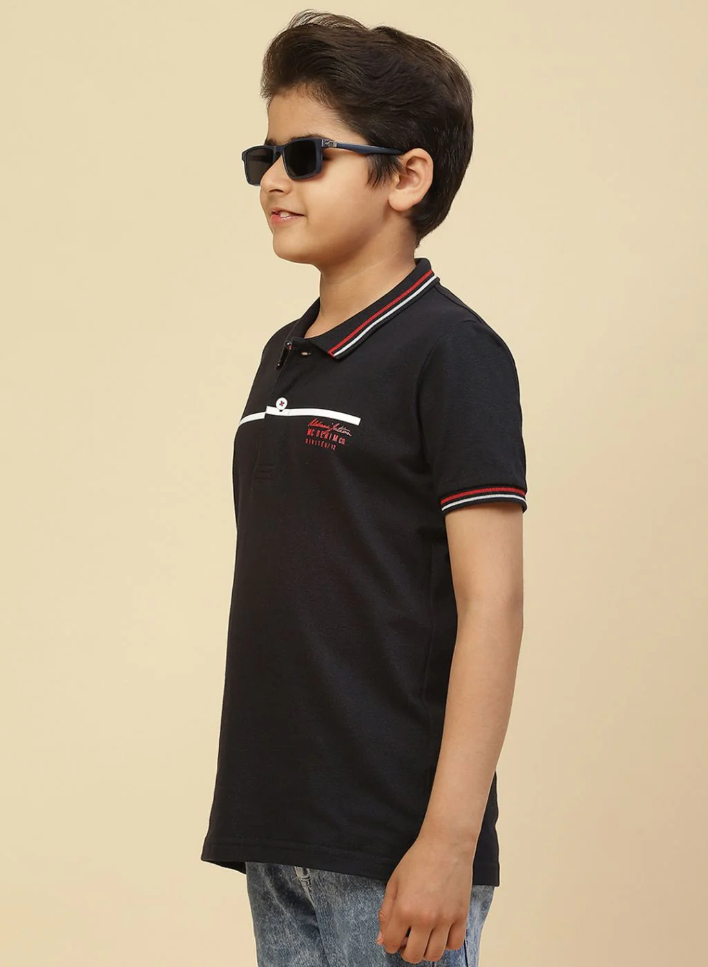 Boys Navy Blue Printed T-Shirt - Image 3