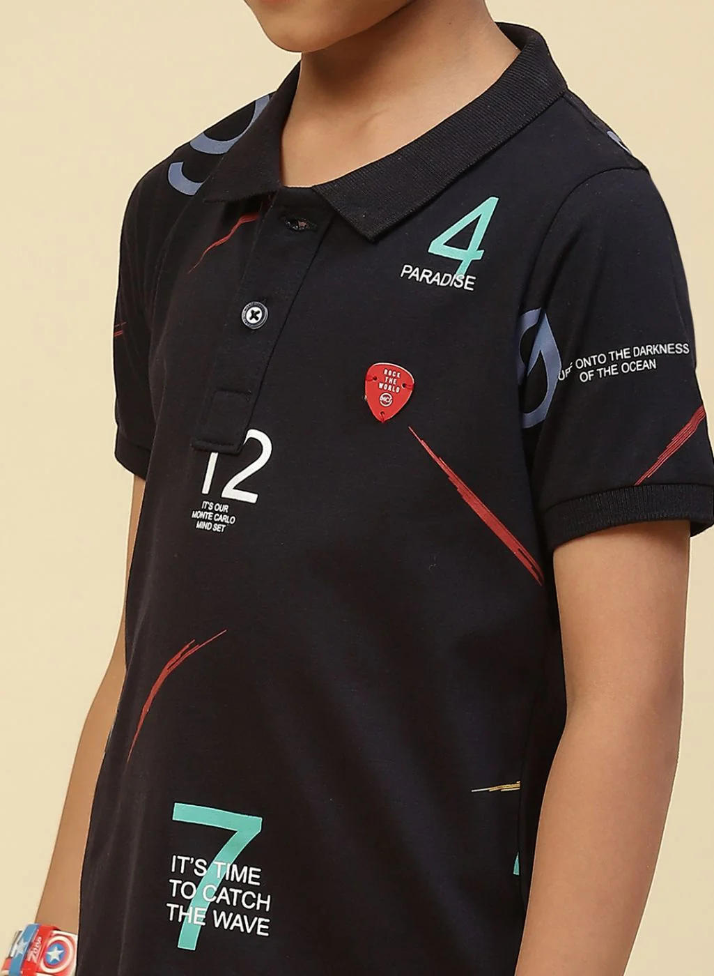 Boys Navy Blue Printed T-Shirt - Image 6