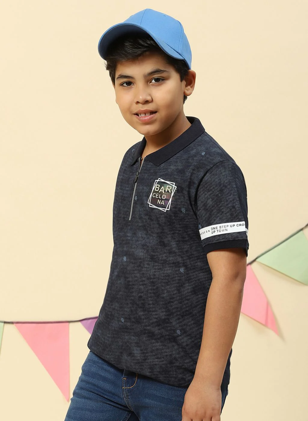 Boys Navy Blue Printed T-Shirt - Image 3