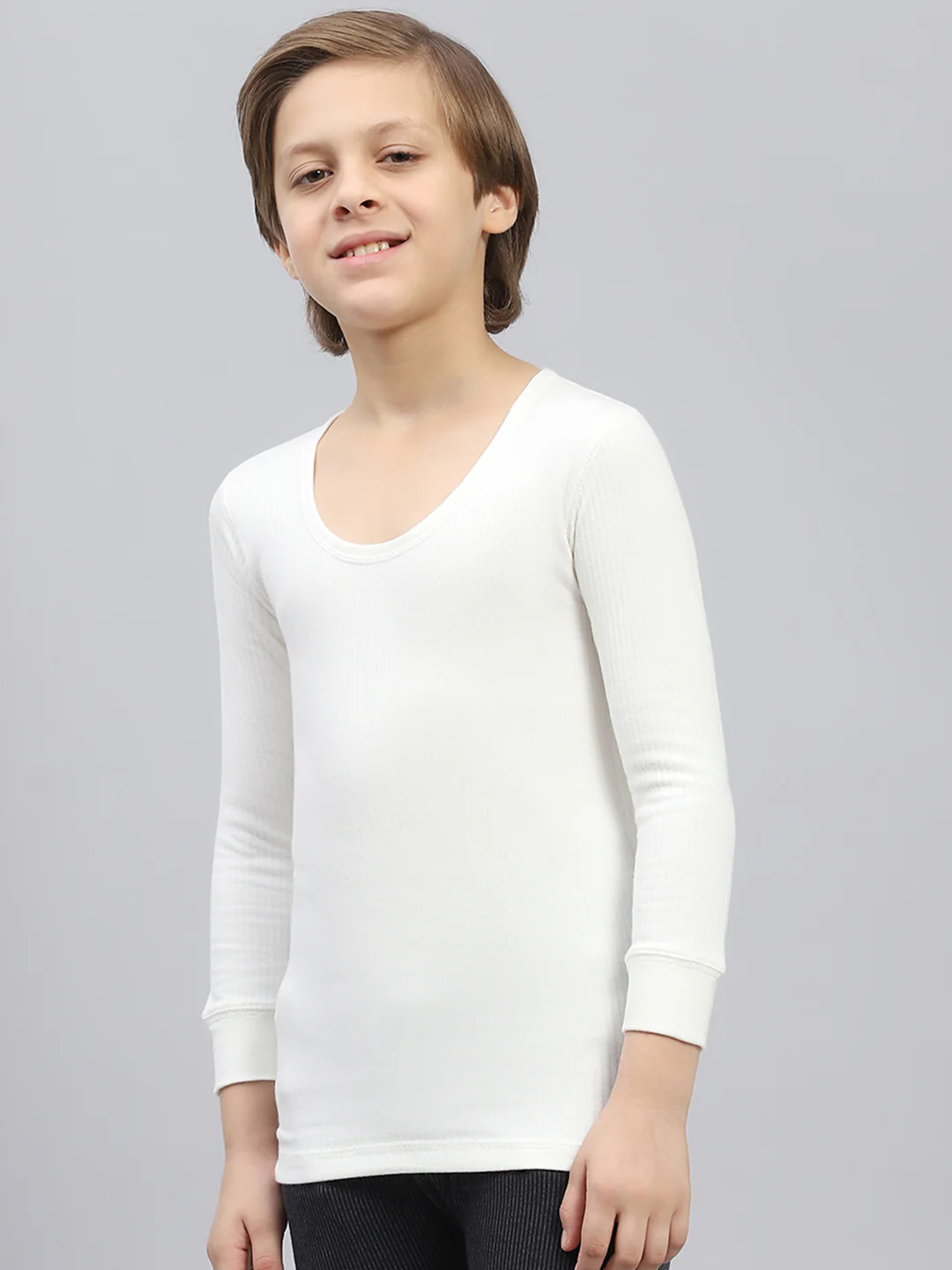 Boys Off White Solid Thermal Vest - Image 4
