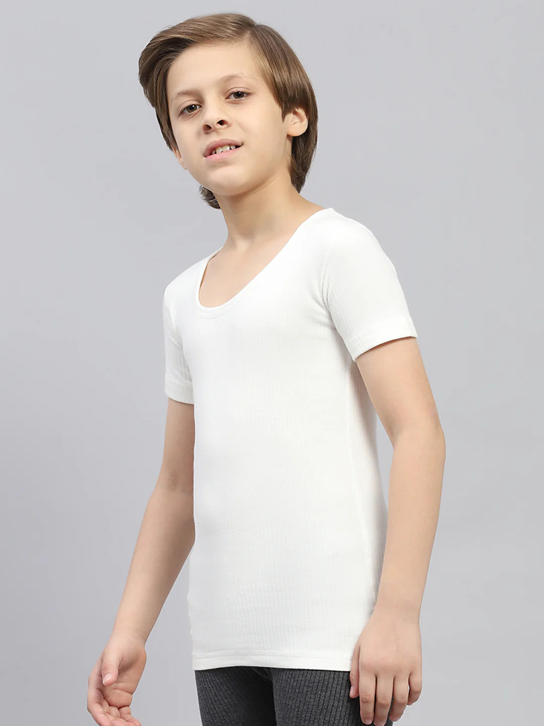 Boys Off White Solid Thermal Vest - Image 3